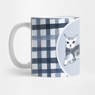 Plaid cat in blue palette Mug